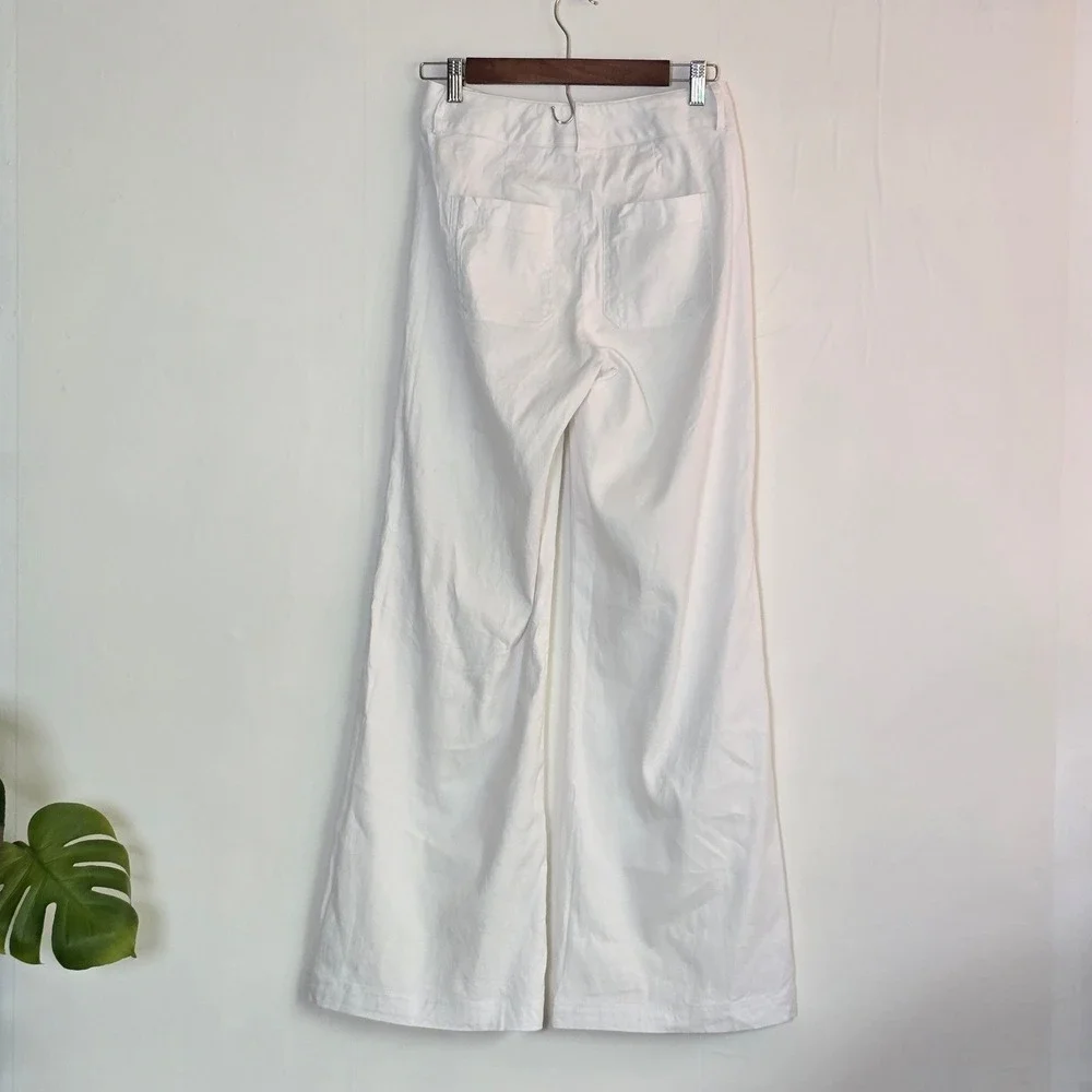 Banana Republic White Linen Blend Wide Leg Pants Size 0 coastal euro summer